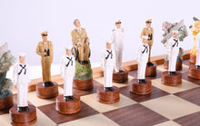 Load image into Gallery viewer, Pearl Harbor Chess Pieces on Beech Chest
