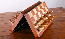 Load image into Gallery viewer, SCRATCH &amp; DENT: Large 18" Folding Magnetic Rosewood/Maple Chess Set in Leatherette Case
