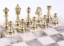 Load image into Gallery viewer, Staunton Metal Chess Men on Grey Alabaster Board
