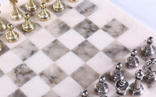 Load image into Gallery viewer, Staunton Metal Chess Men on Grey Alabaster Board
