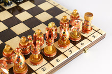 Load image into Gallery viewer, Sydney Gruber Painted 20" Large King's Inlaid Chess Set #5 in Bronze and Black
