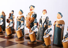 Load image into Gallery viewer, Tudor Kings and Queens by Studio Anne Carlton - Chess Set on Natural Edge Hardwood
